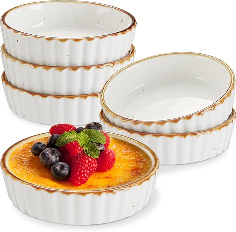 ONEMORE Ramekins 4 oz - Oven Safe Shallow Ramekins for Creme Brulee - Fluted, Set of 6 Mini Pie Pans, Traditional Restaurant, Ramekin Dishes, Souffle Dish, Quiche Dish, Restaurant Service, Blueberry Crumble, Mini Bowls, Baked Eggs