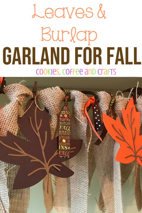 Add a touch of fall to your home with this easy DIY leaves and burlap garland for your kitchen. Learn how to make this garland with ribbon, leaves, and burlap. Take this idea and use it for a staircase, year round, window, or as a banner for a baby shower or special occastion. #Burlap #Fall #FallDecorating #FallIdeas #FallDecor #fallleaves #Leaves #Garland #Banner #Kitchen #fallcrafts #fallseason #fallwedding #FallDIY Thanksgiving Curtain Ideas, Garland With Ribbon, Fall Dollar Tree Diy Decor, Diy Fall Garland, Ribbon Leaves, Leaves Garland, Burlap Garland, Diy Leaves, Thanksgiving Banner