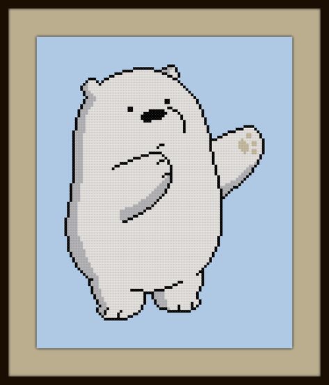 We Bare Bears Pixel Art, Bear Cross Stitch Pattern, Mini Hama Beads, Bear Cross Stitch, Geeky Cross Stitch Patterns, Geeky Cross Stitch, Ice Bear, Ice Bears, Pixel Art Grid