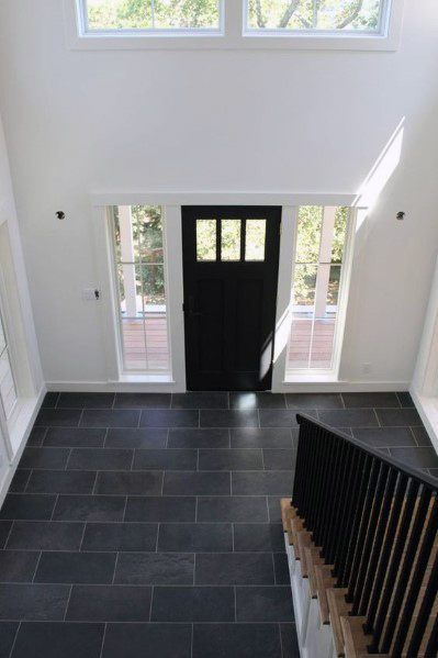 Top 50 Best Entryway Tile Ideas - Foyer Designs Entryway Tile Floor, Black Slate Tiles, Entryway Tile, Tile Walls, Foyer Flooring, Entry Tile, Entryway Flooring, Tiled Hallway, Farmhouse Entryway