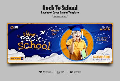 School Facebook Cover, School Banner Design, Facebook Header, School Banners, Education Banner, Graphic Design School, Cover Facebook, Creative Banners, Facebook Cover Design