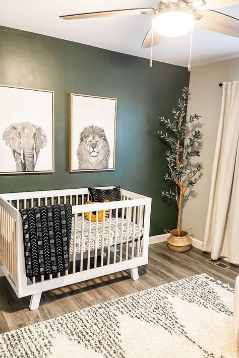 nursery design ideas 2021 (11) Green And Grey Nursery Ideas, Green Wall Nursery Boy, Hudson Crib Nursery, Rainforest Nursery, Hudson Crib, Green Baby Nursery, Green Nursery Boy, Safari Nursery Boy, Babyletto Hudson