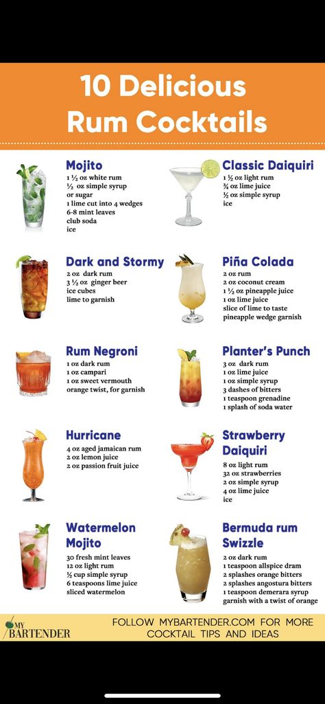 Bartender Drinks Recipes, Bartender Drinks, Mixed Drinks Alcohol, Slice Of Lime, Light Rum, Rum Cocktails, Rum Drinks, Rum Cocktail, Cocktail Recipes Easy