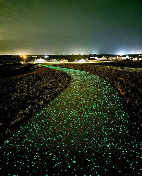 AGT™ is the leading supplier of glow in the dark stone/aggregate, specifically designed for concrete and asphalt surfaces - creating a subtle ambient glow. These high performance, eco-friendly glow stones are powered by natural light, no electricity or batteries required! Available in 3 amazing colors. Buy bulk & save. Glow Rocks Walkways, Glow In The Dark Gravel, Glow In The Dark Garden Pebbles, Glow In The Dark Rocks Ideas, Glow In The Dark Rocks Pathways, Glow In The Dark Pavers, Halloween Pathway Lights, Pathway Lighting Ideas, Electric Forrest