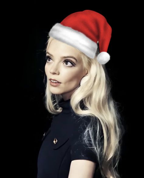 Anya Taylor Joy Poster, Anya Taylor Joy Aesthetic, Joy Black And White, Joy Poster, Joy Aesthetic, Felicia Hardy, Anya Taylor Joy, Snl, Christmas Hat