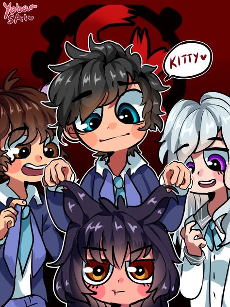 Aphmau and the Shadow Nights. That's amazingly cute! Phoenix Drop High, Aphmau Wallpaper, Aphmau My Street, Aarmau Fanart, Aphmau Memes, Aphmau Pictures, Aphmau And Aaron, Aphmau Characters, Cute Potato