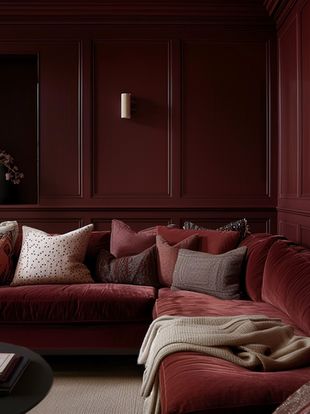 Unveiling the Power of Red: The Red Theory in Interior Design Red Interior Design Modern, Maroon Living Room, Red Living Room Walls, Red Bookcase, Red Theory, Burgundy Room, Burgundy Bedroom, Maroon Walls, Red Interior Design