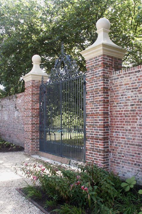 Brick Wall Gate Entrance, Brick Wall Driveway Entrance, Brick Gate Entrance, Stone Boundary Wall, Brick Gate, Farm Gates Entrance, Entrance Gates Driveway, Brick Pillars, Church Building Design