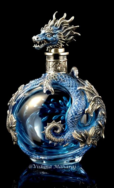 Perfume Art, Bottle Design Packaging, Perfume Bottle Design, Magic Bottles, Perfume Bottle Art, Fantasy Decor, Dragon Decor, Fantasy Props, Beautiful Perfume Bottle