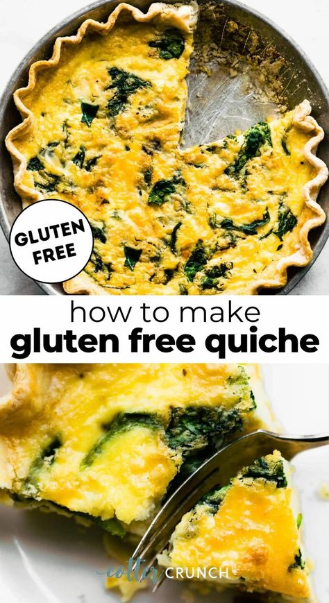 Learn how to make the best gluten free quiche recipe! Created with a homemade or store-bought pie crust, this recipe is loaded with fresh veggies, protein, and flavor. Nutritious and filling, it’s perfect for breakfast, brunch, or dinner! Gluten Free Quiche Crust, Gluten Free Quiche Recipes, Espresso Con Panna, Quiche Pie Crust, Cheddar Bagels, Cotter Crunch, Best Quiche Recipes, Gluten Free Quiche, Gluten Free Brunch