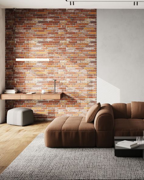 Loft look!👀 Revive the city that never sleeps in your interior?🌃 This is possible thanks to wall panels with a brick look. Brick is a must in an interior that exudes New York City vibes. With some breaking work you can reveal your authentic wall. Are you also obsessed with loft design?🧱 Brick Wallpaper Interior, New York City Vibes, Loft Aesthetic, Loft Windows, Loft Interior Design, Brick Loft, City Vibes, Loft Interiors, Waiting Area