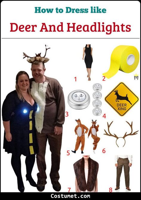 Deer and Headlights Costume for Cosplay & Halloween 2022 Deer In The Headlights Costume Couple, Couple Halloween Costumes Deer In Headlights, Deer And Headlights Costume, Deer In The Headlights Costume, Deer In Headlights Costume Couple, Deer In Headlights Costume, Easy Diy Couples Costumes, Deer In Headlights, Car Costume