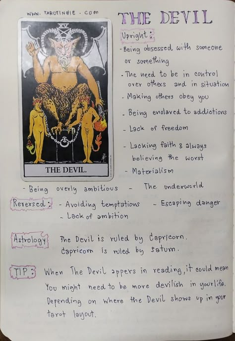 The Devil Tarot Meaning, Taro Cards, The Devil Tarot Card, Devil Tarot Card, The Devil Tarot, Tarot Guidebook, Tarot Reading Spreads, Tarot Interpretation, Tarot Significado