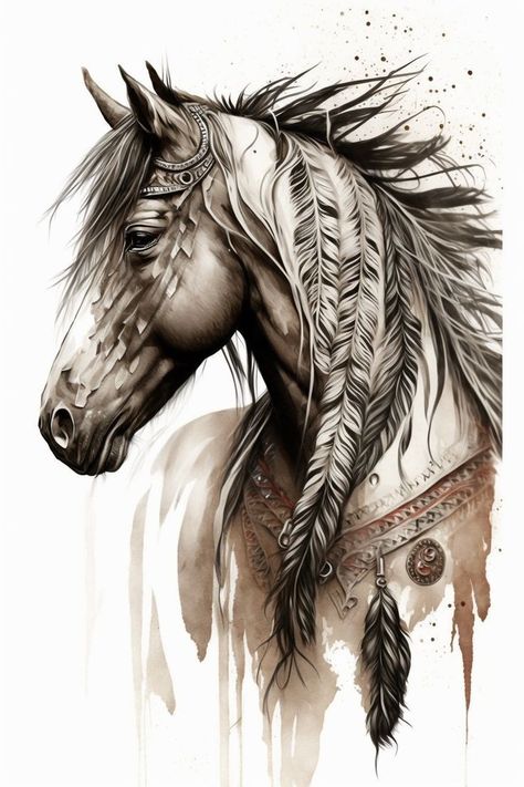 Indian Horse Tattoo Native Americans, Horse Back Tattoo Women, Native American Animal Tattoos, Native Horse Tattoo, Western Indian Tattoo, Native Tattoo Ideas, American Traditional Horse Tattoo, Horse Sleeve Tattoo, Grandchild Tattoo