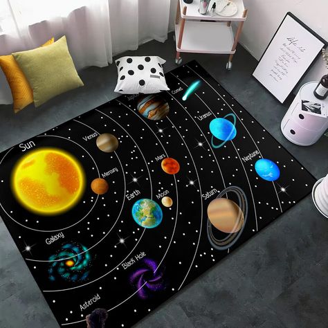 PRICES MAY VARY. 【Solar system rug size】:space rug for boys room,59 in x 39 in(3'×5'),This size Is Recommended for The Living Room,Family Room,Dining Room,Or Bedroom. although we think it looks good just about anywhere. 【Great Gift】space rug make your room unique and fun.The space rug for boys room is the perfect gift for your friends and family,especially for Kids gifts.space rug Perfect for the Halloween,Christmas,Birthday,Children's Day,and other important festivals. 【Occassions】:The space ca Outer Space Room Decor, Room Galaxy, Space Room Decor, Outer Space Room, Room Decor For Boys, Outer Space Bedroom, Galaxy Bedroom, Space Activities For Kids, Space Solar System