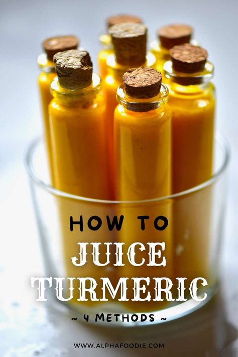 4 methods for how to juice turmeric with and without a juicer - perfect for making wellness shots, juices, and freezing for later use. Plus, turmeric juice benefits, how to use the leftover pulp, and several FAQs! Turmeric Juice, Healthy Nutrition Plan, Wellness Shots, Fresh Turmeric, Brown Spots Removal, 140 Pounds, Proper Nutrition, Healthy Nutrition, Fruit Recipes