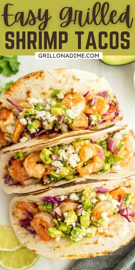 Grilled Shrimp Tacos Recipe, Best Shrimp Tacos, Shrimp Tacos Recipe, Grilled Shrimp Tacos, Tacos With Avocado, Grilled Shrimp Skewers, Grilled Seafood Recipes, Grilled Taco, Shrimp Taco Recipes