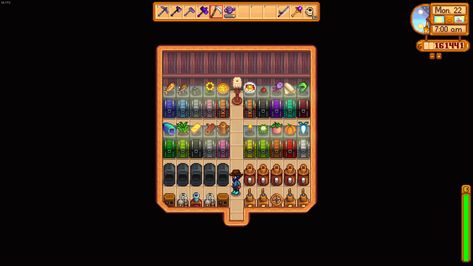 Really beautiful and well organized chest room. Cool way of sorting things for sure! Greenhouse Design, Stardew Valley Layout, Stardew Valley Farms, Green House Design, Stardew Valley, Design Layout, Layout Design, Layout, Design