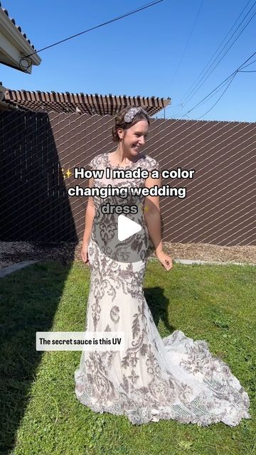 Here’s how I made the color changing wedding dress 🖤✨ The application of this paint has so many possibilities! (And make for reall... | Instagram Viking Wedding Colors, Color Changing Wedding Dress, How To Dye A Wedding Dress, Quick Change Dress, Color Changing Dress, Wedding Dress Colorful, Upcycled Wedding Dress, Painted Wedding Dress, Dress Makeover