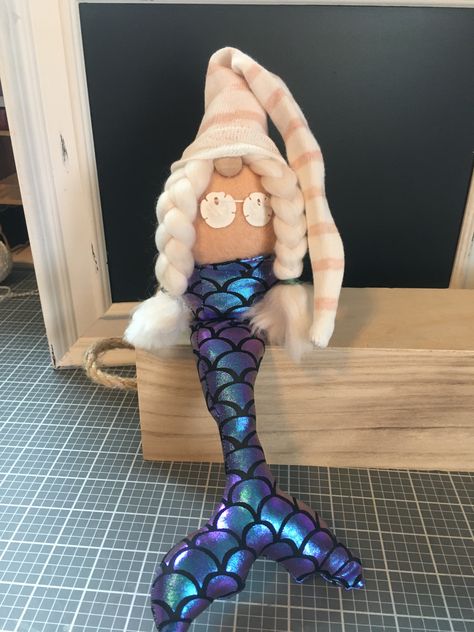 Beach Gnomes Diy How To Make, Gnomes On The Beach, Mermaid Gnome, Diy Mermaid Ornament Ideas, Surfing Gnome, Girl Gnome, Mermaid Crafts, Mermaid Diy, Cheap Christmas