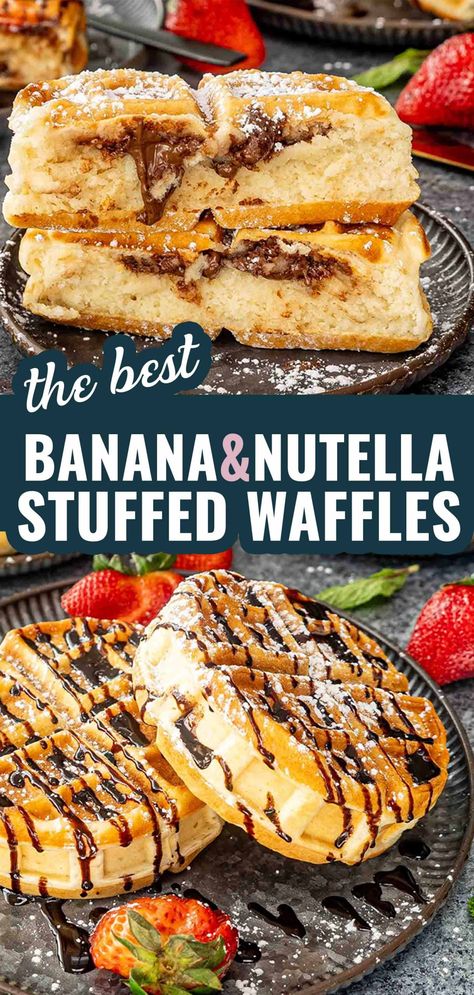 Whip up these decadent Banana Nutella Stuffed Waffles for a breakfast treat that's as delicious as it is easy to make! 🍌🍫 #BreakfastDelight #NutellaWaffles Nutella Stuffed Waffles, Waffles With Nutella, Stuffed Waffles, Breakfast Casserole French Toast, Making Waffles, Nutella Waffles, Ripe Banana Recipe, Banana Waffles, Banana French Toast