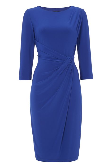 3/4 Sleeve Jersey Dress - Free UK Delivery - 10 12 14 16 18 20 - This stylish long sleeve jersey dress comes in a slinky jersey stretch fabric. With flattering 3/4 length sleeves and side pleat detailing to flatter your waist, dress up with heels and add a jacket for the office. - Romanoriginals.co.uk Long Sleeve Jersey Dress, Fall Fashion Skirts, Jersey Dresses, Long Sleeve Ruffle Dress, Casual Day Dresses, Classy Dress Outfits, Long Sleeve Jersey, Business Dresses, Waist Dress