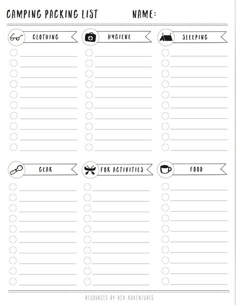 Free Camping Packing List Template! Packing Template Free Printable, Blank Packing List Printable, Aesthetic Packing List, Blank Packing List, Packing Checklist Template, Aesthetic Packing, Travel Binder, Packing List Template, Holiday Packing Lists