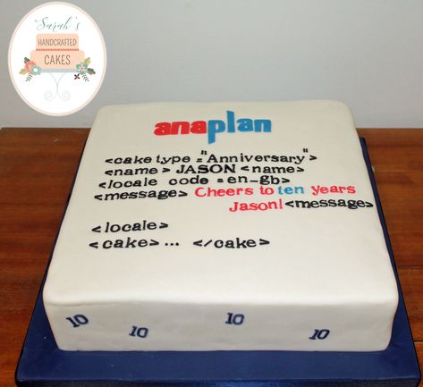 Classic coding for this anniversary cake Computer Coding Cake Ideas, Programmer Cake Birthday, Coding Cake Computer, Computer Programmer Cake, Coding Cake Ideas, Sarah Russell, Computer Cake, Doraemon Cake, Computer Theme