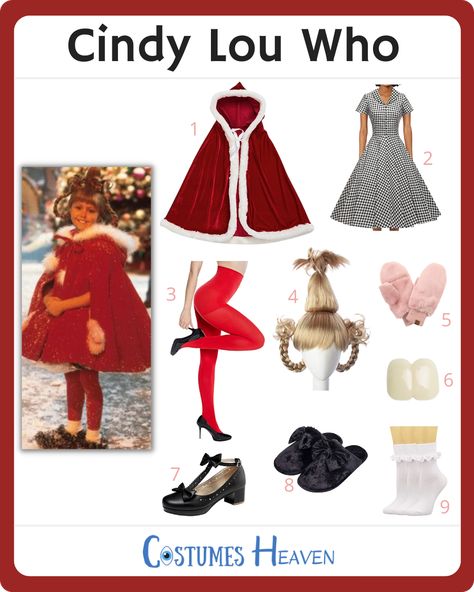 Cindy Lou Outfit, Cindy Lou Who Outfit Ideas, Easy Cindy Lou Who Costume, Whoville Christmas Outfits, Diy Cindy Lou Who Costume Adult, Cindy Lou Hoo Costume, Betty Lou Who Costume, Whooville Outfits Ideas, Cindy Lou Who Costume Diy Kids