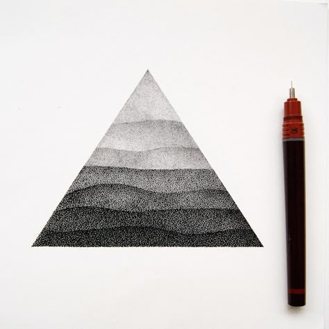 Dot Art With Black Pen, Ink Dot Drawings, Technical Pen Art, Rotring Pen Art, Tram Point Drawing, Pointillism Tattoo, Triangle Drawing, Stippling Drawing, Basic Art Techniques