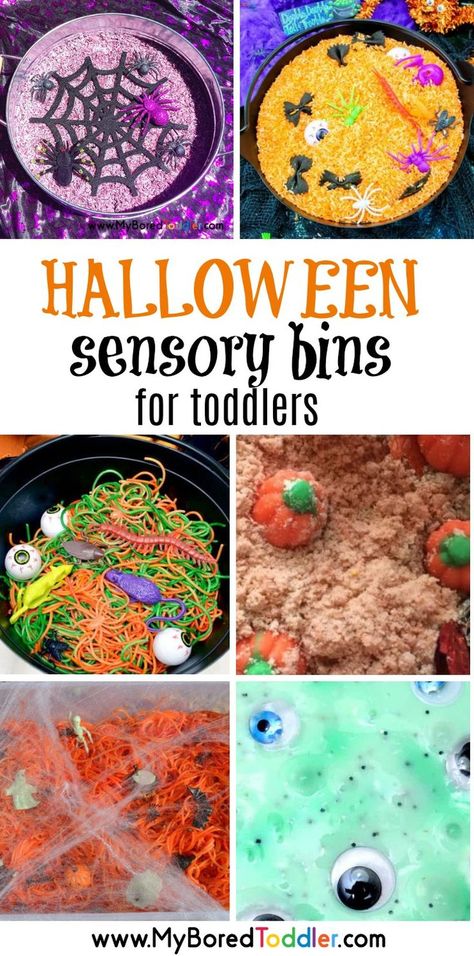 Halloween sensory bins for toddlers pinterest- a collection of fun sensory bins that are perfect for Halloween for 1 year olds, 2 year olds, 3 year olds and even preschoolers. Lots of sensory play fun! #myboredtoddler #halloween #sensorybin #sensorybins #sensoryplay #specialneeds #spd #halloweenactivities #toddleractivity #toddleractivity #preschoolactivity Halloween Sensory Play, Halloween Sensory Bin, Sensory Bins For Toddlers, Messy Table, Fall Sensory Bin, Halloween Activities For Toddlers, Toddler Sensory Bins, Fall Sensory, Sensory Table Ideas