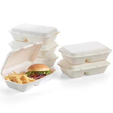 AmazonSmile: Vallo 100% Compostable Clamshell To Go Boxes For Food [9X6" 2-Compartment 50-Pack] Disposable Take Out Containers, Made of Biodegradable Sugar Cane, Eco-Friendly Bagasse, Heavy-Duty ToGo Containers For Food : Industrial & Scientific To Go Boxes, Take Out Containers, Holiday Packing, Small Step, Food Storage Containers Organization, Fiber Foods, Food To Go, Sugar Cane, Disposable Tableware