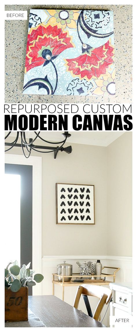 Repurposing an old canvas into modern artwork with paint and an easy wood frame. Old Canvas Repurpose, Decorating Diy, Paint Diy, Diy Artwork, Easy Wood, Wood Crafts Diy, Room Redo, Diy House Projects, Kids Wood