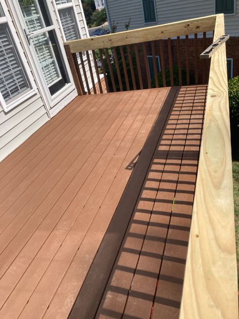 2nd story deck resirfacing with Trex Enhance Naturals Saddle Composite decking boards, secured with hidden fasteners 2nd Story Deck, Trex Enhance, Decking Boards, Composite Decking Boards, Deck Boards, Composite Decking, Saddle, Composition