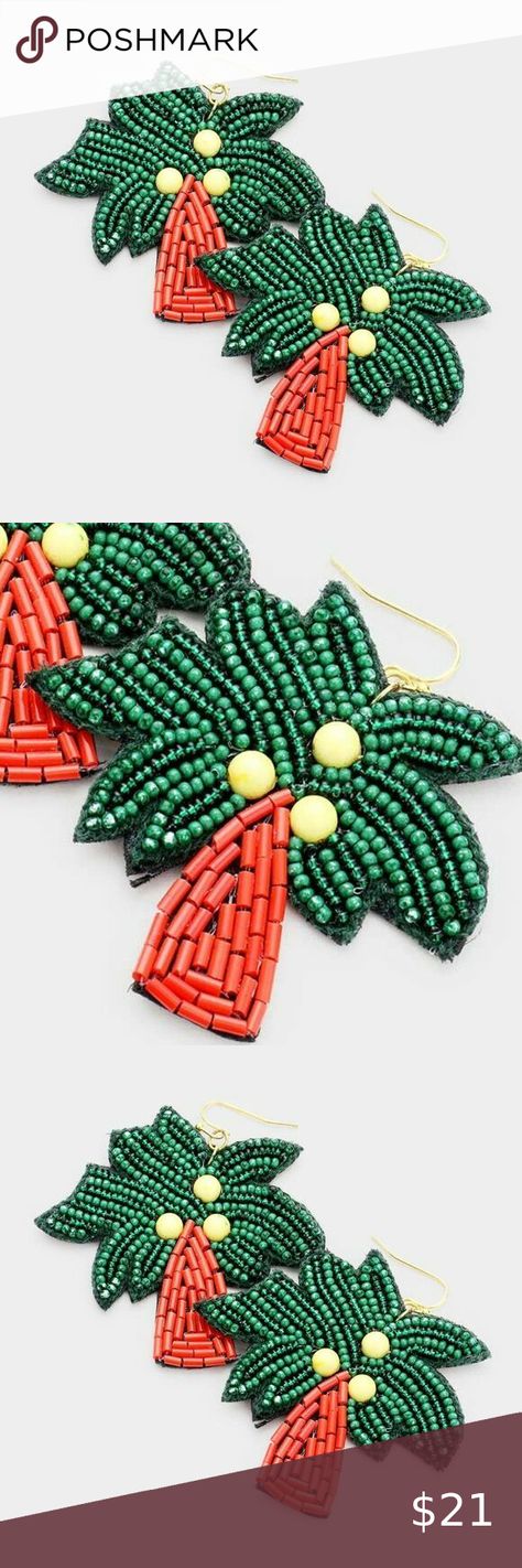 Palm Tree Seed Bead Dangle Earrings by icon Collection Bead Dangle Earrings, Green Metal, Tree Seeds, Icon Collection, Beaded Dangle Earrings, Beaded Dangles, Pierced Earrings, Seed Bead, Earings Piercings