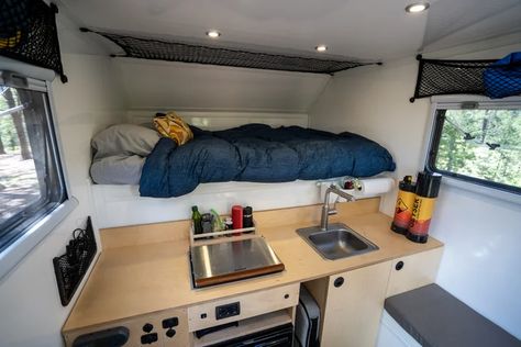 Truck Camper Build Diy, Diy Truck Camper Interior, Diy Slide In Truck Camper, Truck Camper Remodel Interiors, Box Truck Camper Conversion, Truck Camper Makeover, Camper Trailer Interior, Truck Camper Interior, Overland Truck Camper