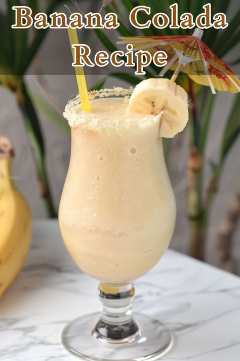 The Banana Colada is a tropical cocktail that combines the rich flavors of ripe bananas with the creamy sweetness of coconut and a hint of zesty lime. Pina Colada Recipe With Ice Cream, Dole Pineapple Whip, Banana Colada, Frozen Pina Colada, Pineapple Soft Serve, Pineapple Whip, Pina Colada Recipe, Pina Coladas, Cocktail Drinks Alcoholic