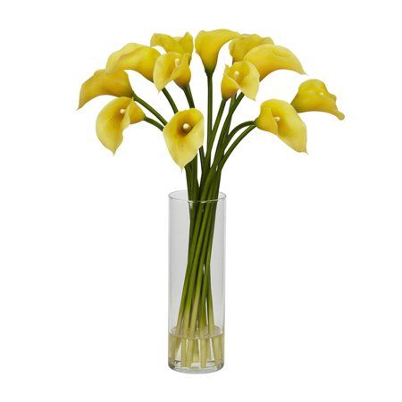 Nearly Natural Mini Calla Lily Silk Flower Arrangement, Cream Image 3 of 3 Lily Flower Arrangements, Lily Silk, Mini Calla Lilies, Hydrangea Arrangements, Silk Arrangements, Glass Cylinder Vases, Silk Floral Arrangements, Silk Plants, Artificial Silk Flowers