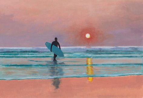 Buy After Surf, Sundown, Polzeath, Acrylic painting by Tim Treagust on Artfinder. Discover thousands of other original paintings, prints, sculptures and photography from independent artists. Easy Surf Paintings, Surfers Painting, Surfing Painting, Surf Art Painting, Surfer Painting, Beach Acrylic Painting, Surf Artwork, Oil Pastel Landscape, Beach Sunset Painting