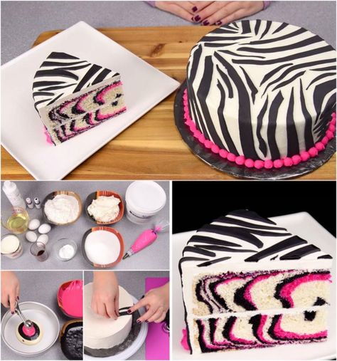 Baking an Easy and Delicious Pink Zebra Cake {Video Instructions} Amazing recipe... Zebra Cakes, Torte Creative, Zebra Cake, Torte Cupcake, Cake Videos, Pink Zebra, Cake Tutorial, Cake Decorating Tips, Food Cakes