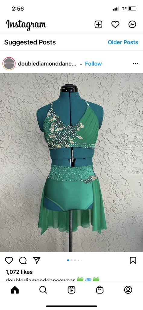 Emerald Green Lyrical Dance Costume, Dark Green Dance Costume, Green Lyrical Costume, Green Dance Costume, Baton Costumes, Solo Dance Costumes, Pretty Dance Costumes, Dance Costumes Dresses, Dance Comp