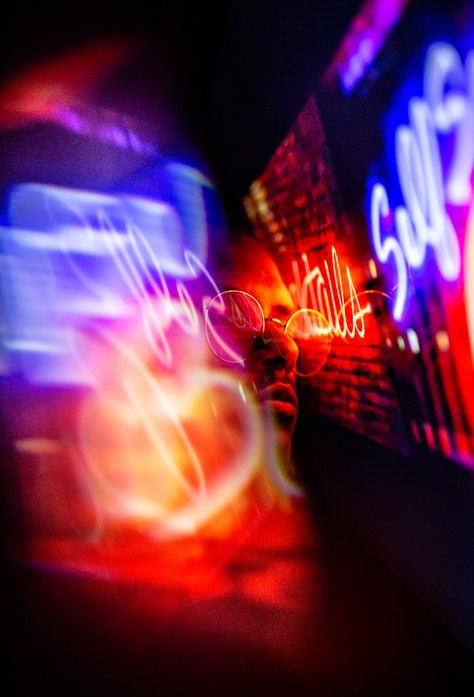 Neon Trees, Blurry Lights, Themes Aesthetic, Light Painting Photography, E-commerce App, Glass Background, Blurred Lights, Creative Media, Red Letters