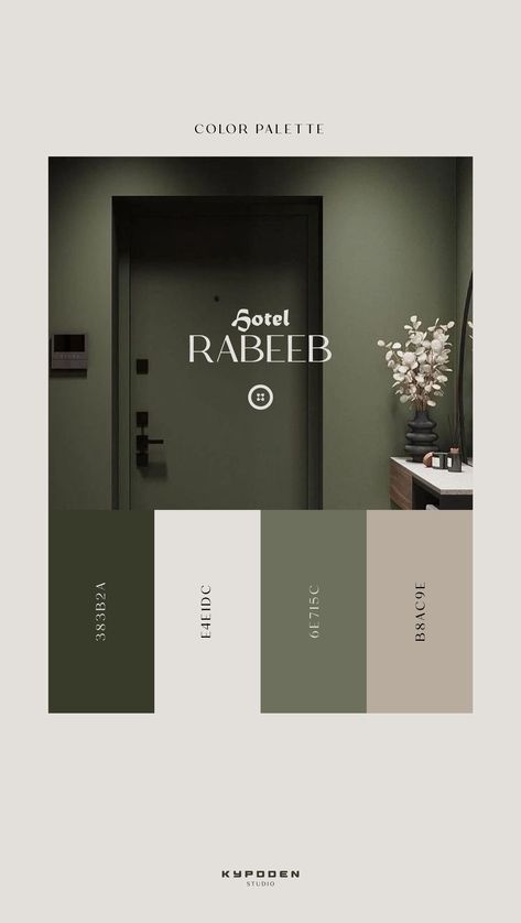 Luxury minimal hotel logo design by Kypdden Studio | Rabeeb Luxury Hotel | Minimal Typographic Logo | Brand Mark. Limited Slots Available! ~Enquire Now~ Hotel Branding Color Palette, Royal Moodboard, Luxury Color Palette Branding, Hotel Graphic Design, Luxury Hotel Branding, Royal Colors Palette, Real Estate Logo Ideas, Motel Ideas, Hotel Brand Identity