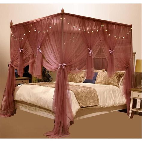 choicestrade , Queen 4 Corner Post Type Canopy Bed Curtain, Suitable For Girls, Boys And Adults - 4 Openings - Bedroom Decoration | Wayfair Pink Canopy Bed, Canopy Bed Curtain, Princess Bedroom Decor, Pink Canopy, Bed Valance, Mosquito Net Bed, Bed Net, Canopy Bed Curtains, Romantic Bed