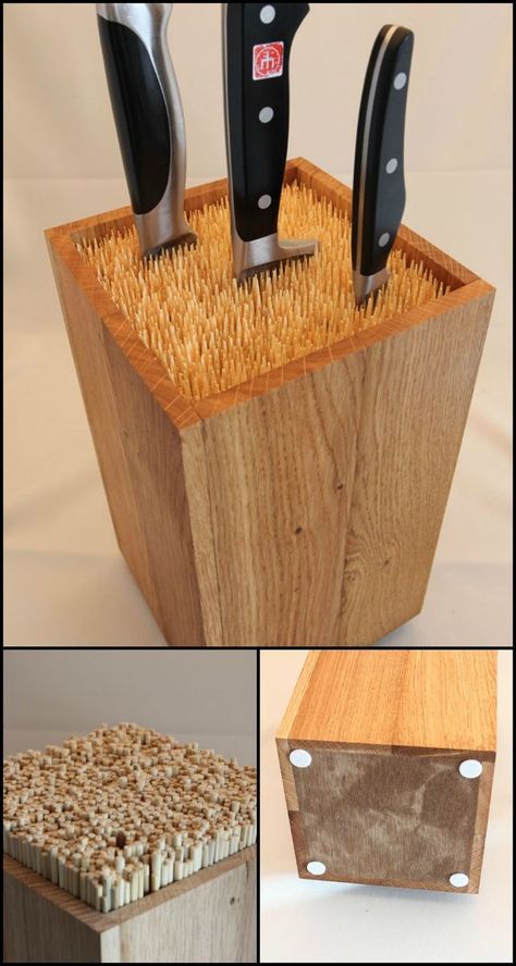 Yes, knife blocks are definitely affordable. But why spend extra on a regular knife block when you can easily make one that’s simple yet more elegant and functional!  This clever universal knife block design came from the creative mind of Martin Robitsch. Knife Block Diy, Knife Blocks, Diy Pallets, Diy Knife, Rustic Mason Jars, Knife Storage, Knife Holder, Diy Holz, Diy Holder