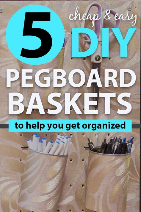 These DIY pegboard baskets are an easy way to organize the pegboard in your office, craftroom or garage without spending a lot of money. #fromhousetohome #pegboard #storage #organization  #pegboard #storageideas Hang Pegboard, Pegboard Baskets, Pegboard Bins, Pegboard Craft Room, Easy Storage Hacks, Pegboard Kitchen, Diy Pegboard, Pegboard Ideas, Pegboard Garage