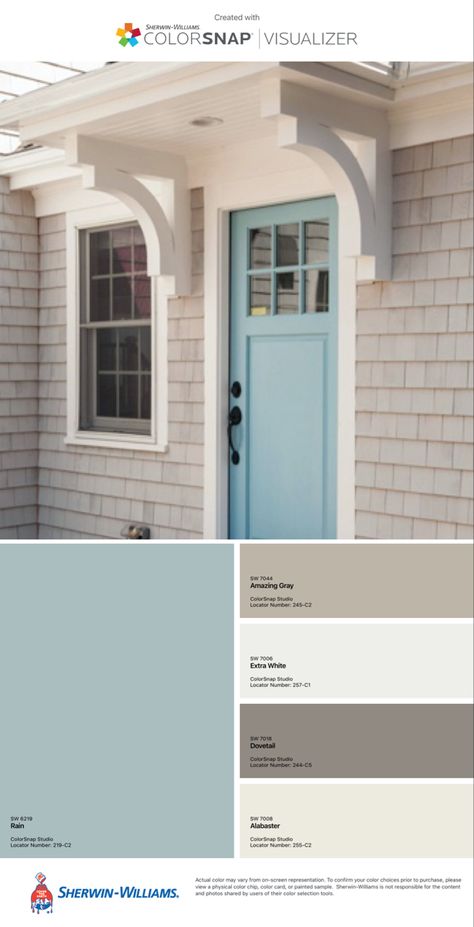 Coastal Exterior Color Palette, Coastal Paint Colors Exterior, Beach Color Houses Exterior, Small Cottage Paint Exterior, Outdoor House Trim Colors, House Colors Exterior Coastal, Coastal Outside House Colors, Coastal Cottage House Exterior, Florida Beach House Exterior Colors