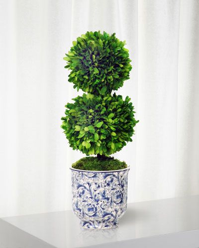 Preserved Boxwood Topiary, Ball Topiary, Preserved Boxwood, Boxwood Topiary, Blue White Decor, Faux Floral Arrangement, Orchid Arrangements, Topiary Trees, Bouquet Arrangements