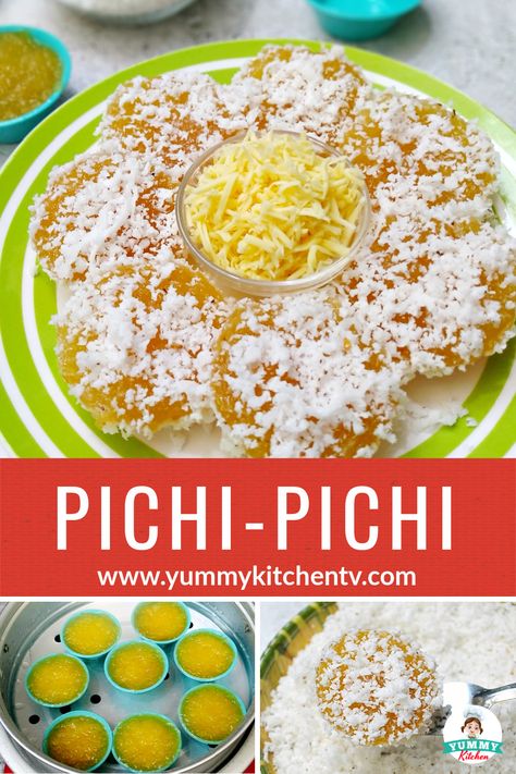 Pichi-pichi - Yummy Kitchen Pichi Pichi Recipe, Filipino Pastries, Filipino Desert, Pinoy Kakanin, Filipino Kakanin, Filipino Delicacies, Lye Water, Easy Filipino Recipes, Philippine Cuisine