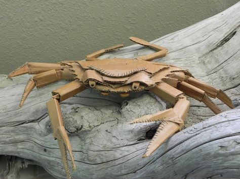 sewn sculpture | Hand Sewn Corrugated Paper Crab Sculpture. $99,00, via Etsy. Paper Crab, Crab Sculpture, Cardboard Sculptures, Cardboard Art Sculpture, Shark Sculpture, Fish Keychain, Group Art Projects, Shark Decor, Paper Mache Animals